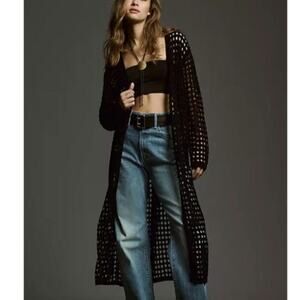 By Anthropologie Open-Weave Duster Cardigan black one size